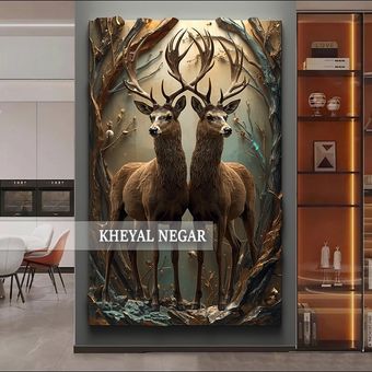 تابلو شگفت‌انگیز گوزن‌های نر در دل طبیعت _ کد O47