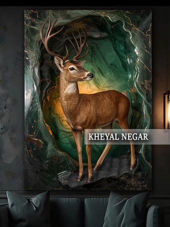 تابلو هنری گوزن در فضای جادویی _ کد O49