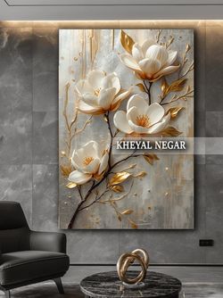 تابلو هنری با گل‌های مگنولیا و طراحی مدرن _ کد O53