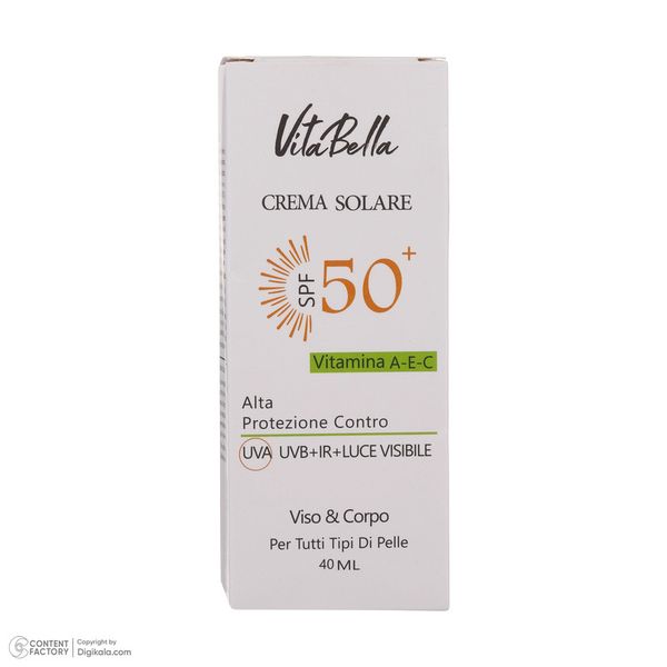 کرم ضدآفتاب بیرنگ ویتابلا +SPF50 مدل 001 مناسب انواع پوست، حجم 40 میلیلیتر