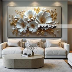 تابلو هنری با گل‌های مگنولیا و طراحی لوکس _ کد O60