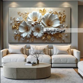 تابلو هنری با گل‌های مگنولیا و طراحی لوکس _ کد O60