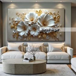 تابلو هنری با گل‌های مگنولیا و طراحی لوکس _ کد O60