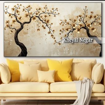 تابلو دکوراتیو  درخت با گل‌های طلایی شگفت انگیز _ کد O63