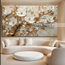 تابلو هنری گل‌های مگنولیا با طراحی مدرن _ کد O65