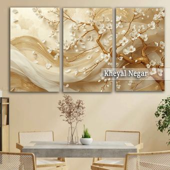 تابلوعکس سه بعدی و سه‌تکه هنری گل‌های مگنولیا _ کد O68