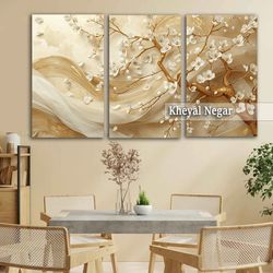 تابلوعکس سه بعدی و سه‌تکه هنری گل‌های مگنولیا _ کد O68