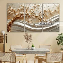 تابلو عکس سه بعدی و سه‌تکه گل‌های مگنولیا و بافت‌های ملایم _ کد O69