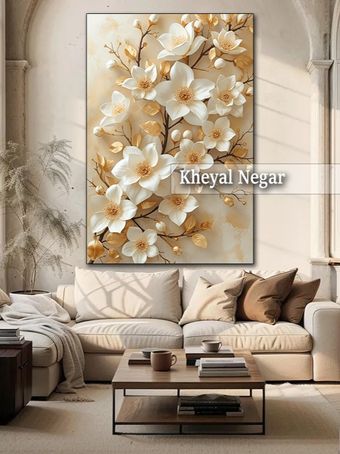 تابلو هنری با گل‌های مگنولیا در طراحی مدرن _ کد O72