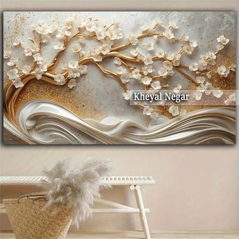 تابلو هنری سه بعدی درخت مگنولیا با طراحی مدرن و درخشان _ کد O73