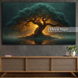 تابلو  عکس مدرن  درخت نورانی در شب _  کد O77