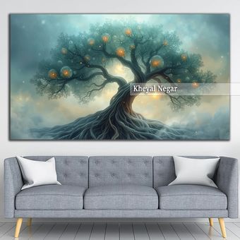 تابلو دیواری مدرن طرح درخت افسانه‌ای | خرید تابلو دکوراتیو خاص از خیال‌نگار  کد: O80