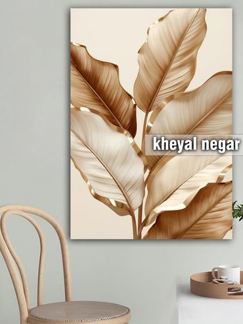 تابلو دیواری دکوراتیو / برگ‌های کرمی با لبه‌های طلایی _کد O93