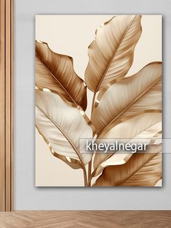 تابلو دیواری دکوراتیو / برگهای کرمی با لبههای طلایی _کد O93