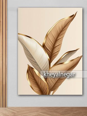 تابلو عکس دکوراتیو / زمینه کرمی، برگ‌های طلایی _ کد O95