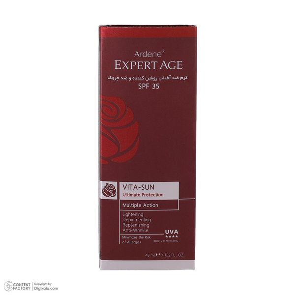کرم ضد آفتاب بدون رنگ آردن اکسپرت ایج SPF 35 مدل VITA مناسب همه انواع پوست حجم 45 میلی‌لیتر
