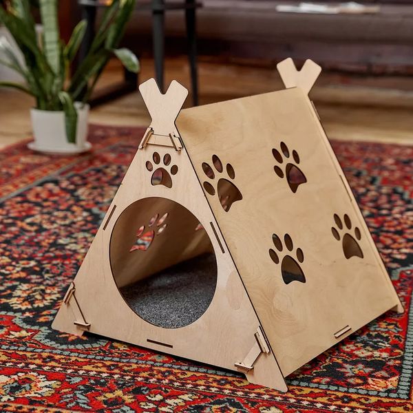 جای خواب سگ و گربه و خرگوش مدل لانه چوبی کد B21