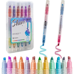 هایلایتر شاین دار اکلیلی دو سر 12 رنگ بسته 6 عددی