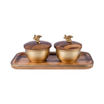 قندان گلدکیش مدل بلاسم کد GK829476-1 مجموعه دو عددی به همراه سینی