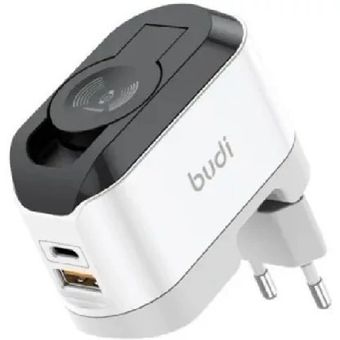 شارژر دیواری بودی مدل Budi AC330WEW با خروجی USB و USB-C و شارژر بی سیم ساعت توان 20 وات