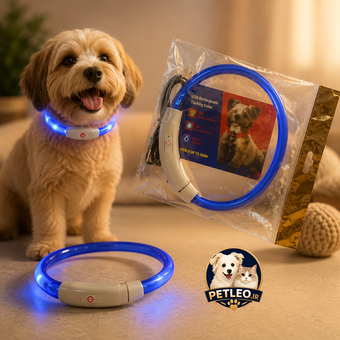 قلاده ال‌ای‌دی نواری شارژی پت سیفتی (Pet Safety LED Collar) | رنگ آبی - سایز M