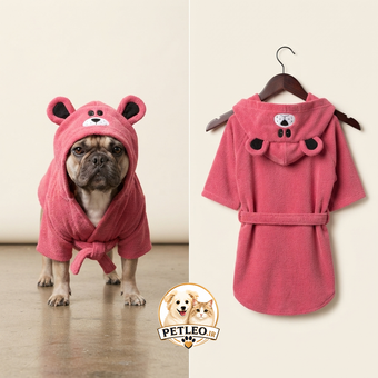 حوله تنی آریا‌پت کلاه‌دار طرح خرسی (aRiaPET Bathrobe) | رنگ صورتی - سایز L