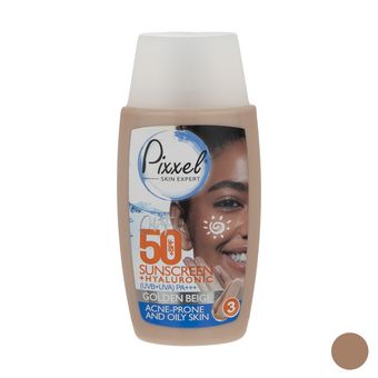 کرم ضد آفتاب رنگی پیکسل، SPF 50، مدل GOLDEN BEIGE، مناسب پوست‌های آکنه‌دار و چرب با تنالیته تیره و حجم 50 میلی‌لیتر، محافظت‌کنند