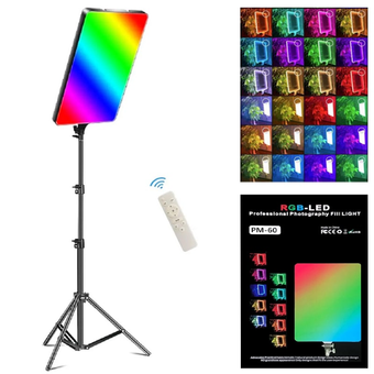 پنل نوری سافت لایت پرتابل ( قابل حمل )  آر جی بی مولتی کالر با سه پایه دو متری جمع شونده PM-60 RGB LED