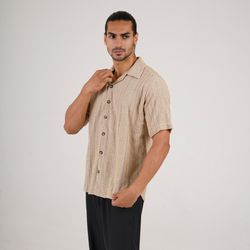 پیراهن آستین کوتاه مراکشی کرمی طرح گل ستونی