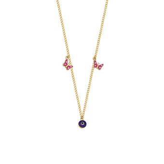 گردنبند طلا 18 عیار بچگانه گالری طلا مریم اکرمی مدل کارتیه و دو پروانه