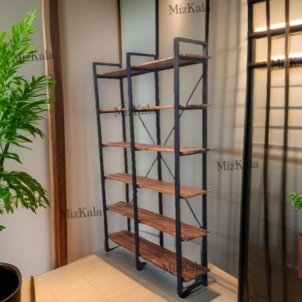 کتابخانه و شلف آهن و چوب مدل رنگین کمان