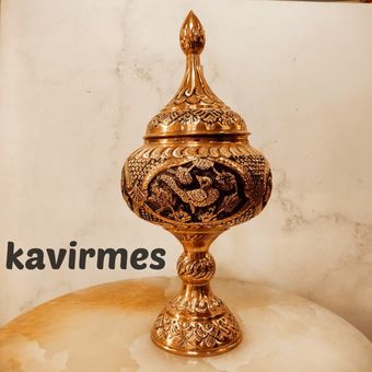 آجیل خوری مسی قلم اعلا پایه کعب دار  تک گنجشک