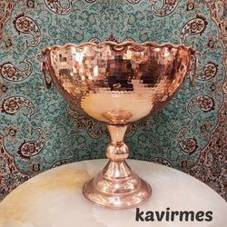 کاسه جام چکشی مسی داخل قرمز تک پایه سایز 5