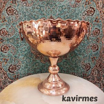 کاسه جام چکشی مسی داخل قرمز تک پایه سایز 5