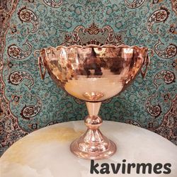 کاسه جام چکشی مسی داخل قرمز تک پایه سایز 4