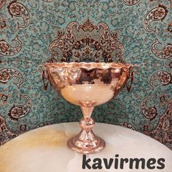 کاسه جام چکشی مسی داخل قرمز تک پایه سایز 3