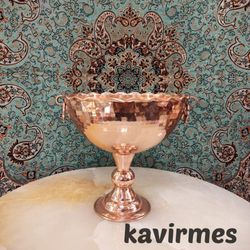 کاسه جام چکشی مسی داخل قرمز تک پایه سایز 2