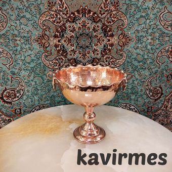 کاسه جام چکشی مسی داخل قرمز تک پایه سایز 1