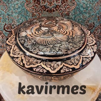 نهار خوری مسی قدیمی الماس تراش طرح ققنوس