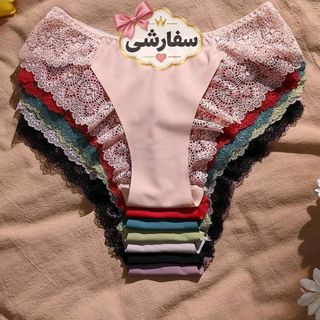 ست 7 عددی شورت زنانه مدل سه‌گوش (اسلیپ) با طراحی ترکیبی توری و فاق‌کوتاه؛ بدون درز، از جنس ابریشم