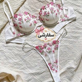 ست لباس زیر زنانه CottageSlumber مدل Babydoll، دو تکه، گلدوزی شده، راحت، بالکنی، پاپیونی رمانتیک و زیبا، طرح عروسکی