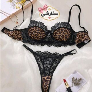 ست لباس زیر زنانه دو تکه طرح پلنگی مشکی طرح توری گلدار مخصوص هالووین زنانه، شامل تاپ و تاپ آستین کوتاه نرم مخصوص خواب و تانگ
