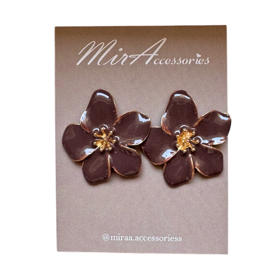 گوشواره گل میناکاری قهوه ای