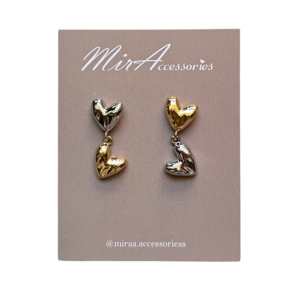 گوشواره قلب نقره ای طلایی