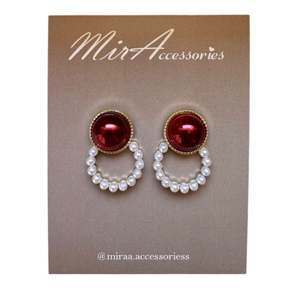 گوشواره دایره قرمز مروارید