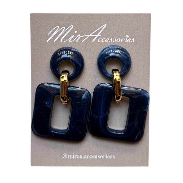 گوشواره رزینی مربع دایره سرمه ای