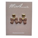 گوشواره قلب و پاپیون طلایی قهوه ای