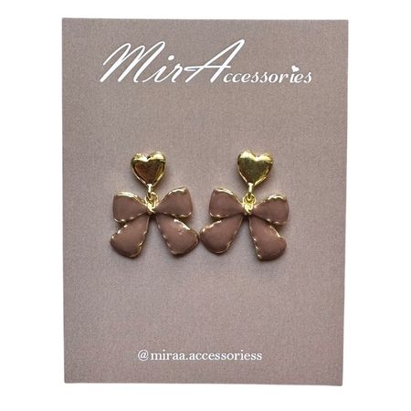 گوشواره قلب و پاپیون طلایی قهوه ای