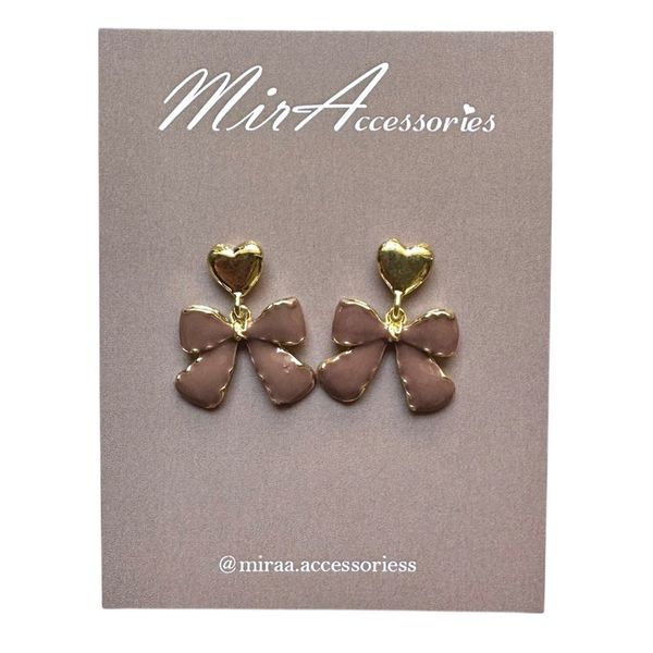 گوشواره قلب و پاپیون طلایی قهوه ای