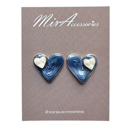 گوشواره میناکاری دو قلب سفید آبی